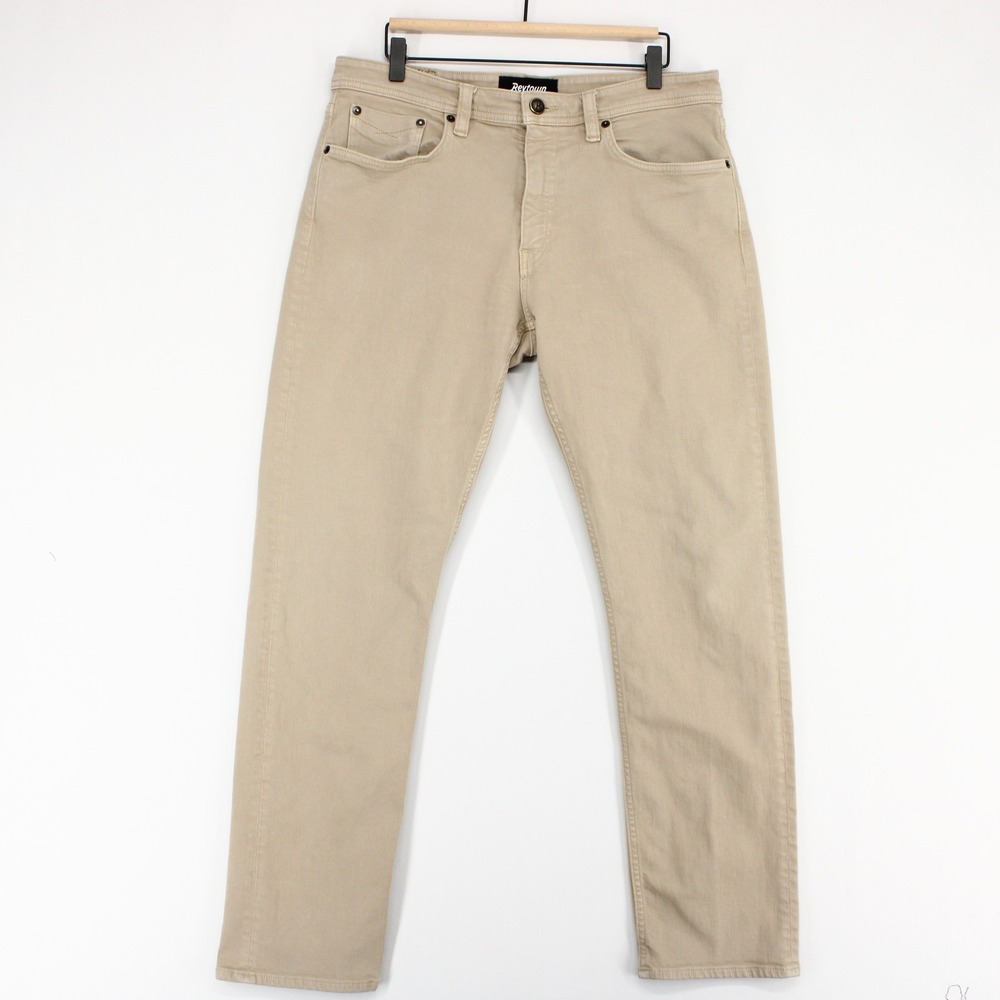 Revtown Sharp Jeans Mens 34x32 Tan Slim Fit Stretch Italian Decade Denim